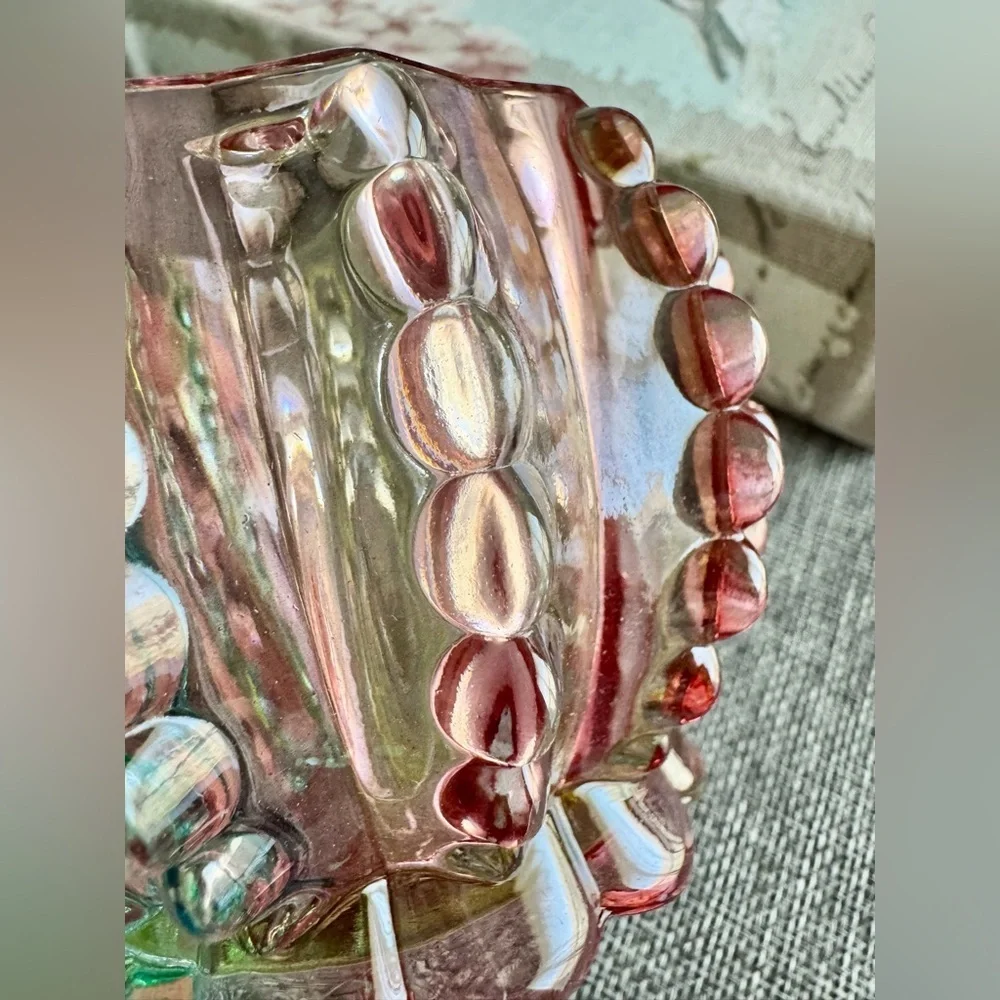 New Rainbow Fluted Knobby Glass Jewelry, Trinket, Candy Dish Decor w/ Lid - 4.5”